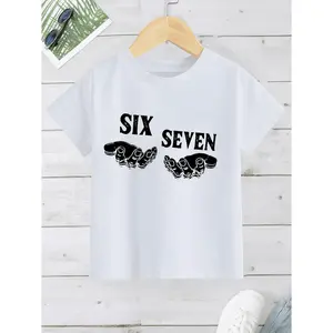 SIX SEVEN Meme T-Shirt for Boys& Girls- Funny Number Sign Language Graphic Tee with SIX& SEVEN Hand Gestures, Casual Summer Short Sleeve Shirt for Outfits