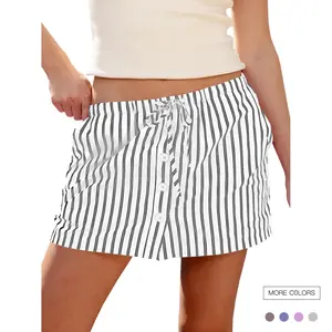 Danedvi Womens Summer Striped Mini Skirts Casual Drawstring Elastic Waist Button Cute Y2K Skorts Shorts Tank Top White