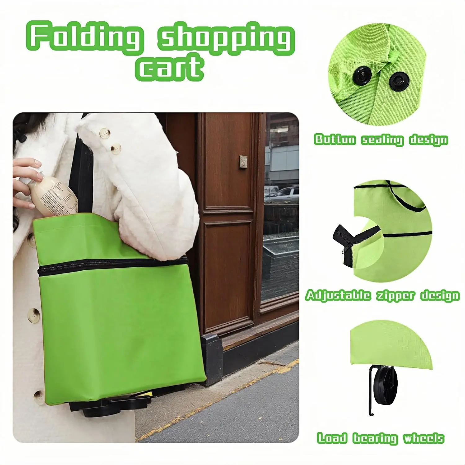 2-in-1 Foldable Shopping Cart, Heavy-Duty Oxford Cloth Reusable Grocery Bag with Wheels, Waterproof Rolling Tote for Shopping and Laundry, Reusable Grocery Bags