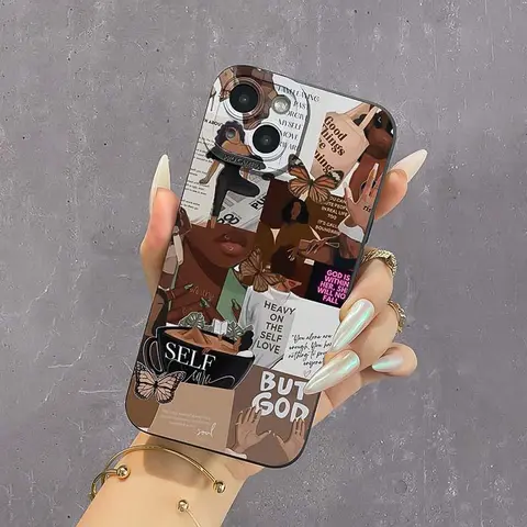 Black Girl Pattern Phone Case, Anti-drop Cellphone Protective Case, Total Protective Shockproof Mobile Phone Cover for iPhone Casing, Shockproof Protector