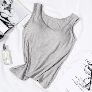 2026 Women'S Vest Tops with Built in Bra Neck Vest Solid Color Padded Slim Fit Tank Tops Sexy Shirts Feminine Casual Tank Tops