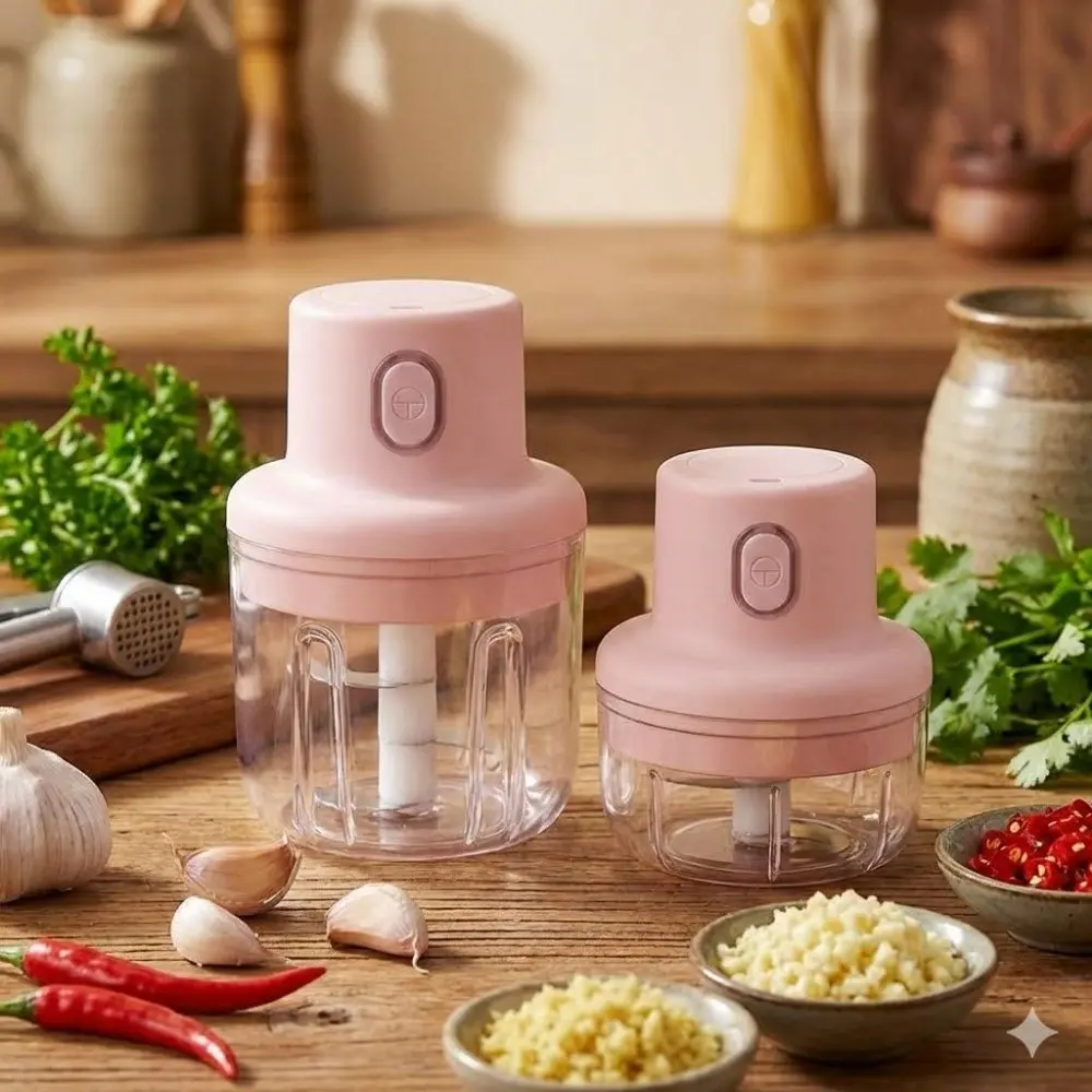 Portable Electric Food Chopper, Portable Veggie Chopper, Vegetable Fruit Chopper, Mini Kitchen Processor with Stainless Steel Blades, Easy Clean Vegetable Meat Grinder for Home Camping, Garlic Onion Crusher