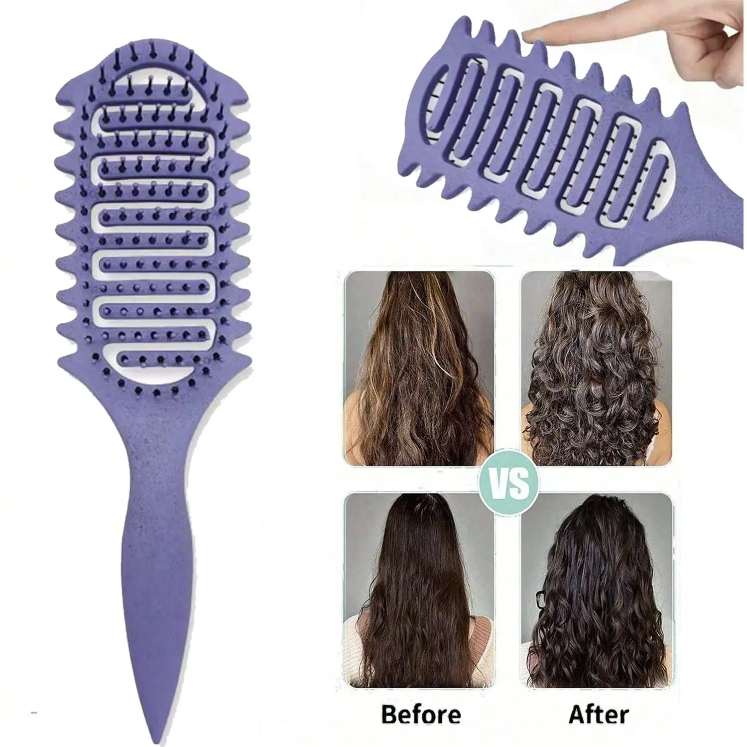Curl Defining Vented Hair Brush for Curly & Wavy Hair – Detangling, Bounce & Volume Styling Brush with Hollow Design, Flexible Bristles, Gentle on Scalp Curling Brush Detangling Hairbrush Brush Styling Tool Curl Define Brush