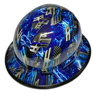 Blue Line Lightning Skulls - Custom Hydro Dipped Full Brim Hard Hat
