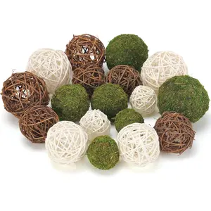 18 count Decorative Balls for Centerpiece Bowl - 6 count  Moss Balls + 12 count Rattan Wicker Balls, Artificial Moss Decorative Balls Vase Fillers for  Garden Wedding Party Decor (Rustic)