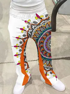 2026 Fall New Ethnic Style Mandala Print Flared Pants, Patchwork Microflare Sporty Sweatpants, Comfortable Slim Fit Long Pants