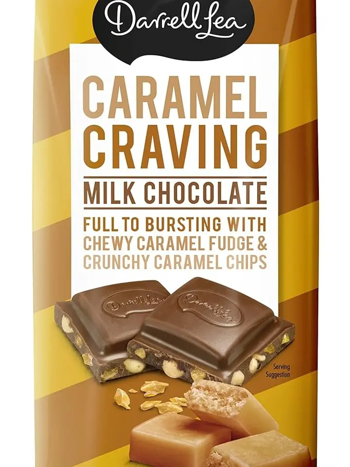 Darrell Lea Caramel Craving Chocolate Bar, Premium 6.4 Ounce Chocolate Bar Filled with Caramel Fudge & Caramel Chips | 100% Sustainably Sourced Cocoa | Palm Oil Free, Non-GMO, Made in Australia