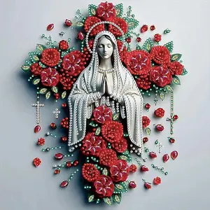 1PC 5D-DIY Prayer Virgin Mary Painted Pattern Irregular Shape Diamond Painting Kit, Mosaic Making, Art Creation Supplies, Handmade Gifts, Diamond Art Tools, decorative art kit for interior walls and tabletops-30x30cm/11.8x11.8inch-no frame