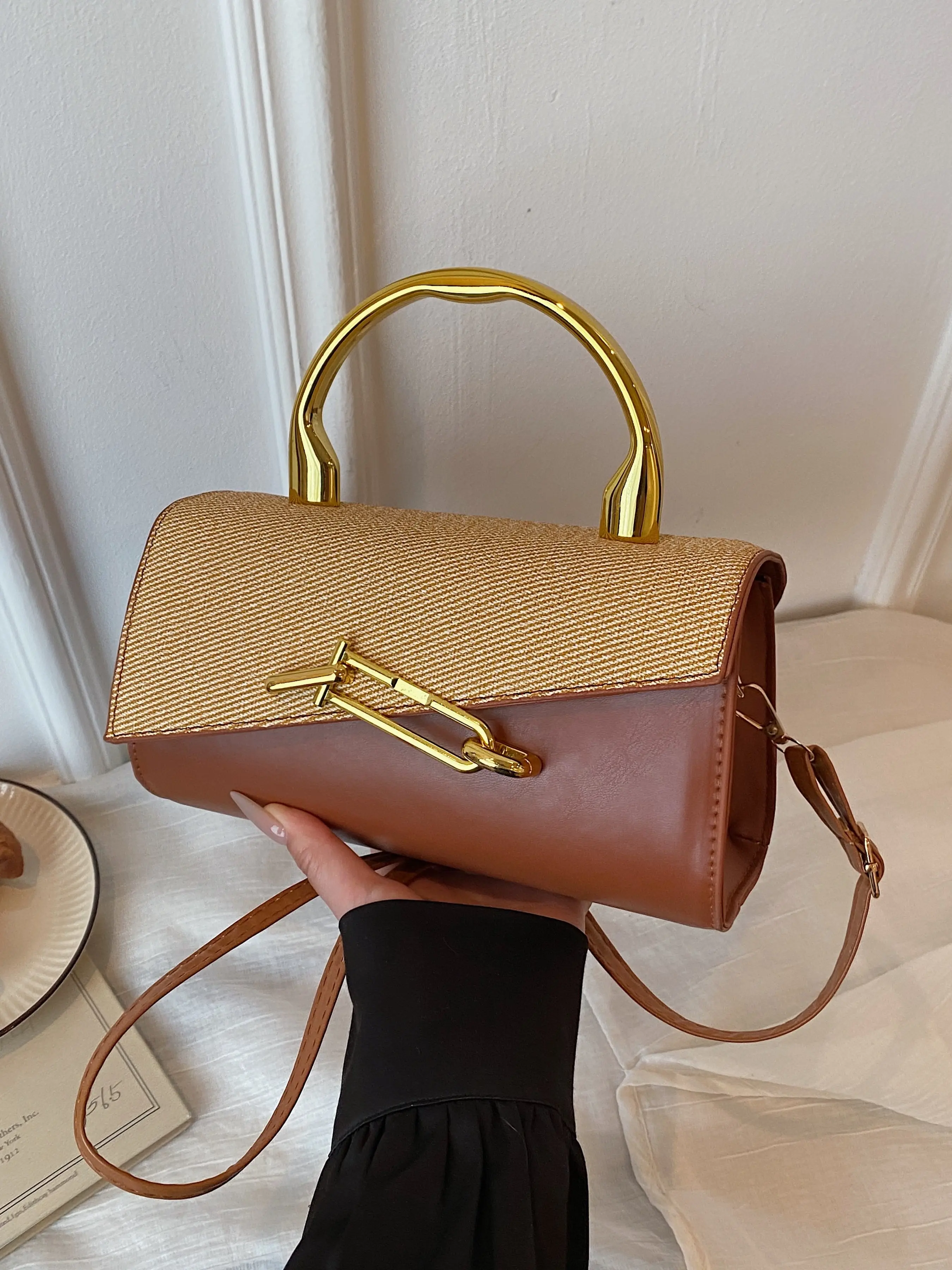 Women's Elegant Handbag, Handle Design, Faux Leather Crossbody Bag, Daily Commute, Party, Wedding, Banquet, Elegant Evening Bag
