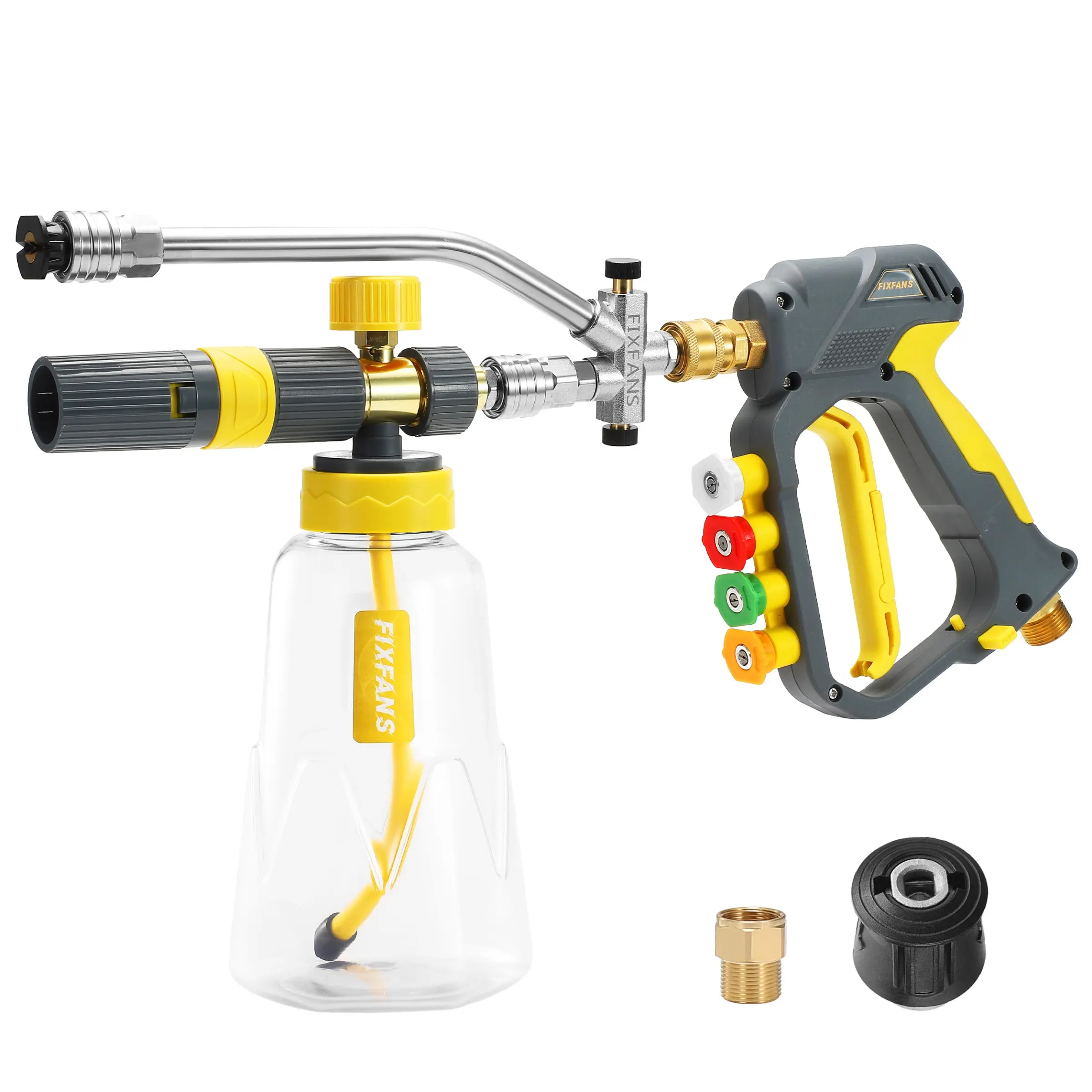 High Pressure Washer Foam Gun Dual Interface Accessory, Foam Spray Lance, Includes Karcher M22 Adapter, Quick Connect Fitting, 5 Nozzles, Car Wash Set, Sprayer Foam Lance