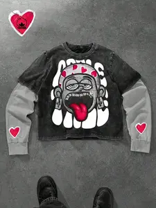 A casual, color-blended, cartoon-print T-shirt for men and women, featuring cartoon and anime patterns. Perfect for stylish men’s streetwear, Freaknik-style men’s clothing, spring and autumn streetwear, and a Valentine’s Day gift for a boyfriend. Extremel