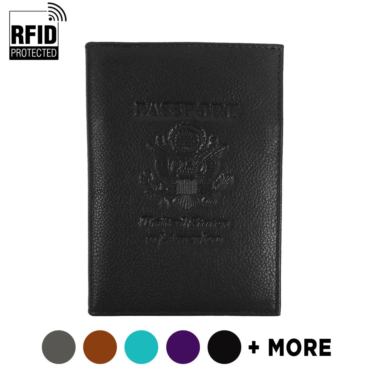 Genuine Leather Bi-Fold RFID Passport Holder - American Eagle Embossing, 4 Pockets, Passport Cover, Travel Card Organizer, Prevents Unauthorized Access