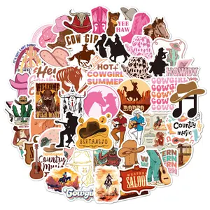 Western Country Cowgirl Stickers 50Pcs Vinyl Waterproof Pink Cowgirl Hats Boots Rodeo Stickers for Water Bottle Laptop Bumper Luggage Guitar