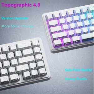 Gradient Cherry Keycap Set, Dual Color Pbt Material, Side Printed Design, 130 Keys, Durable Mechanical Keyboard Accessories