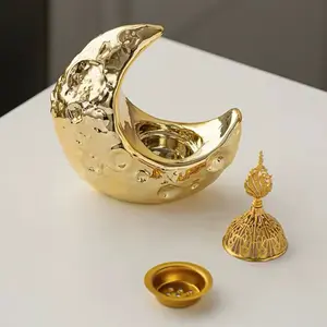 Moon Incense Burner Ornaments Aromatherapy Burner Perfect for Ramadan Gold Finish Decorative Piece