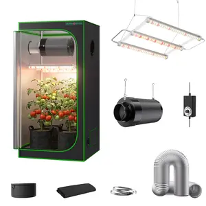 ALPHAGROW 1800D Grow Tent Kit, 2x2 2x4 4x4 Sizes, ABA 32W LED (UVA/IR/Red), Optional 4" Or 6" 2-in-1 Integrated Fan & Filter, Silver Ducting, Air Filtration For Mushroom, Hydroponics, Professional Indoor Grow Box Complete System Setup Full Set