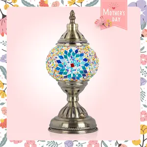 Yarra-Decor Handmade Turkish Moroccan Lamp - Tiffany Mosaic Glass with Bronze Base, Portable Bedside Lamp, Rechargeable Battery 2000mAh (LED Bulb Included) Lighting Christmas gifts Valentine's Day gifts Decorative Lamp Led Mother's Day gift Grateful tikto