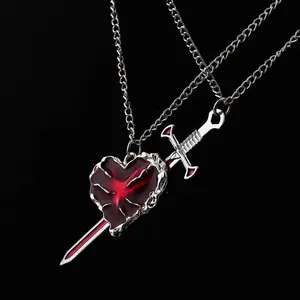 Couple Friendship Necklaces for Best Friend Heart Sword Pendant Necklace for Women Matching Necklace for Him Her Valentine's Day Gift Jewelry