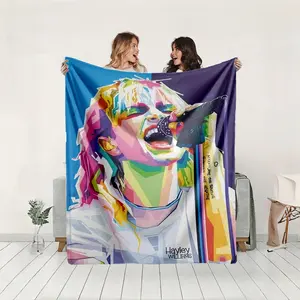 1 piece Hayley Williams Passionately Performing Portrait themed flannel blanket - Microfiber comfortable flannel sofa blanket, suitable for beds and sofas, all-season use, modern design, digitally printed pattern, 100% polyester material, machine