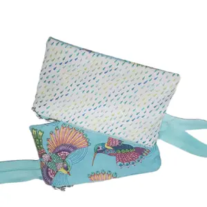 Brittney Esscentials The Flip Side Collection Electric Vibes Wrislet - Bold Teal Purple Hummingbird Print Double Zipper Lined Pouch 4"x7"