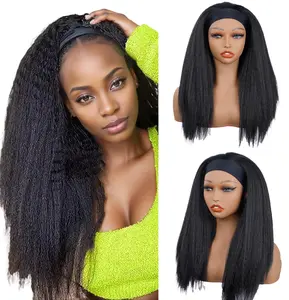 TwiceBeauty Black Kinky Straight Headband Wigs 22inch Glueless Synthetic Yaki Headband Wigs None Lace Front Natural Hairline Wigs for Black Women Cosplay Costume  Daily Travel Use Beginner Friendly Wigs