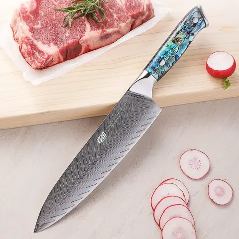 FINDKING 8 In Professional Durable Damascus Steel Chef Knife - 67-Layered Blade Kitchenware, Stainless Steel Blade with Resin Abalone Shell Handle, Razor Sharp for Fruit Veg Cuts, Meat Prep, Home Use Family Gift Box