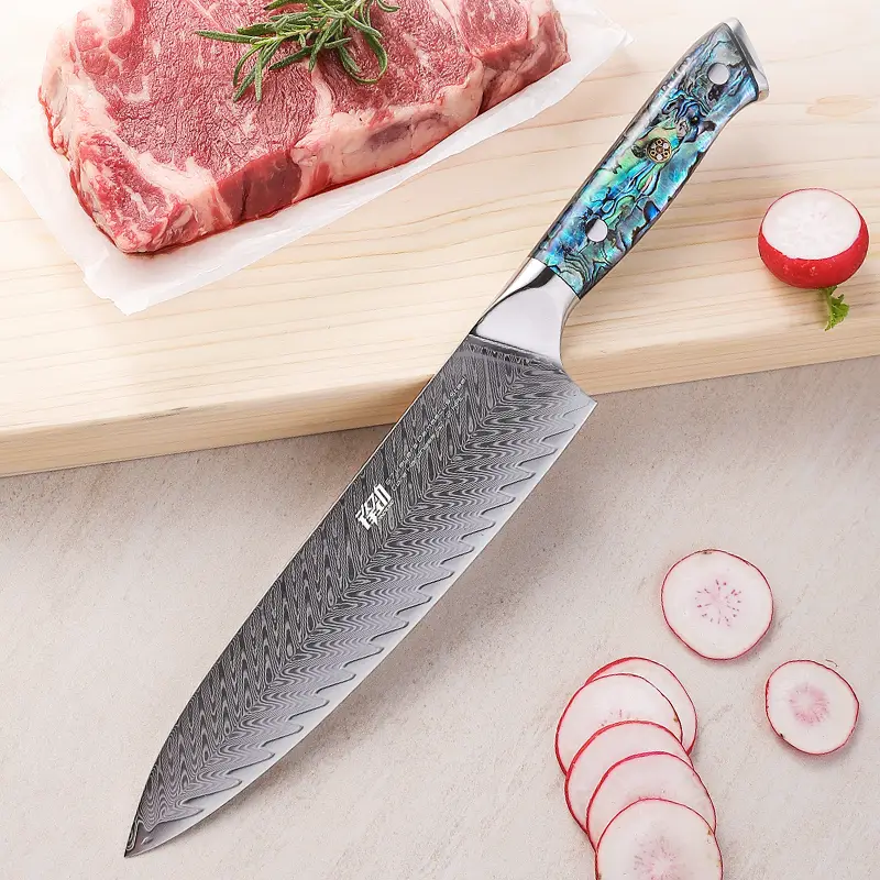 FINDKING Chef Knife, Professional Japanese 67 Layers Damascus Steel Kitchen Chefs Knife 8 Inch, Resin Abalone Shell Handle, Razor Sharp Professional M
