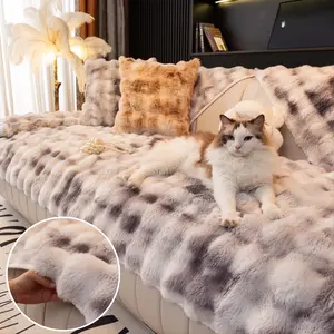 Plush Faux Rabbit Fur Sofa Mat, 1 Pc Non-Slip Couch Cover, Sofa Covers for Dogs & Cats, Ultra-Soft Shaggy Washable Furniture Protector, Pet-Friendly Sofa Pad/Throw for Living Room, Fits Armchair/Loveseat/3-Seater/Sectional
