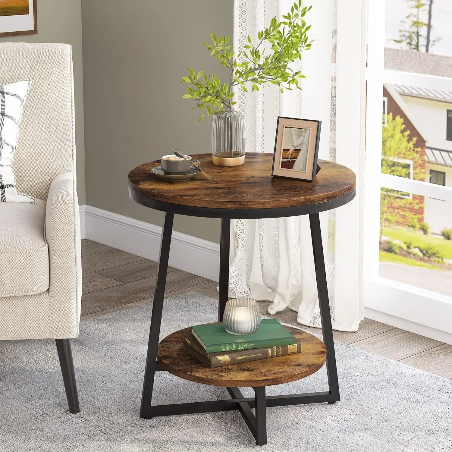 Tribesigns End Table, 2 Tier Round Side Table with Storage Shelf for Living Room Bedroom Small Space, Space Saving End Table Tribesigns End Table, 2 Tier Round Side Table with Storage Shelf for Living Room Bedroom Small Space, Space Saving End Table