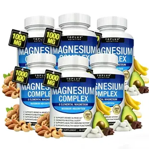 （Flash Sale 6 bottles） TopLux Nutrition Magnesium Complex 1000mg 90 Capsules 7 Elemental Sources Men Women Bone Muscle Sleep Immune Support Nature Decent Fitness Dietary Supplement Malate Taurate Chelated for