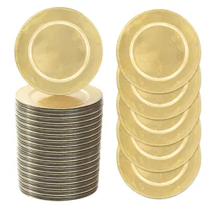 Gold Charger Plates Bulk, 13 Inch Beaded Plate Chargers for Dinner Plate, Plastic Round Chargers for Table Setting, Wedding