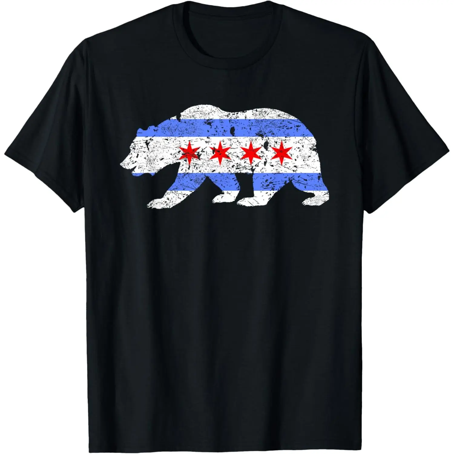 Chicago City Flag Distressed Bear Gift T-Shirt