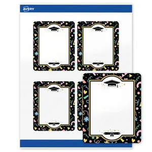 Avery® Printable Rectangle Labels, 4" x 3-1/3", Glossy White, Sure Feed® Technology, Pre-printed Gold & Confetti Graduation Design Great for Grad Parties, Laser & Inkjet Compatible, 80 Total