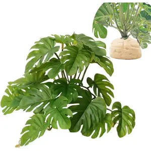 Reptile Plants for Terrarium Decor,Amphibian Habitat Decor,Artificial Plants for Gecko Chameleon Snake Tortoise Tank Accessories with Base (Monstera deliciosa)