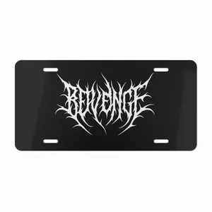 Revenge Gothic Font Black License Plate – Dark Metal Inspired 12"x6" Aluminum Vanity Car Tag, Lightweight Pre-Drilled Easy Install Vehicle Gift