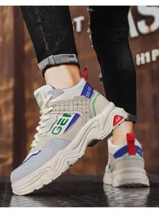 1 Pair Men's Black Red Color Block High Top Casual Shoes Personality Splice Mesh Leather Thick Sole Heightening Comfort Street Style Shoes