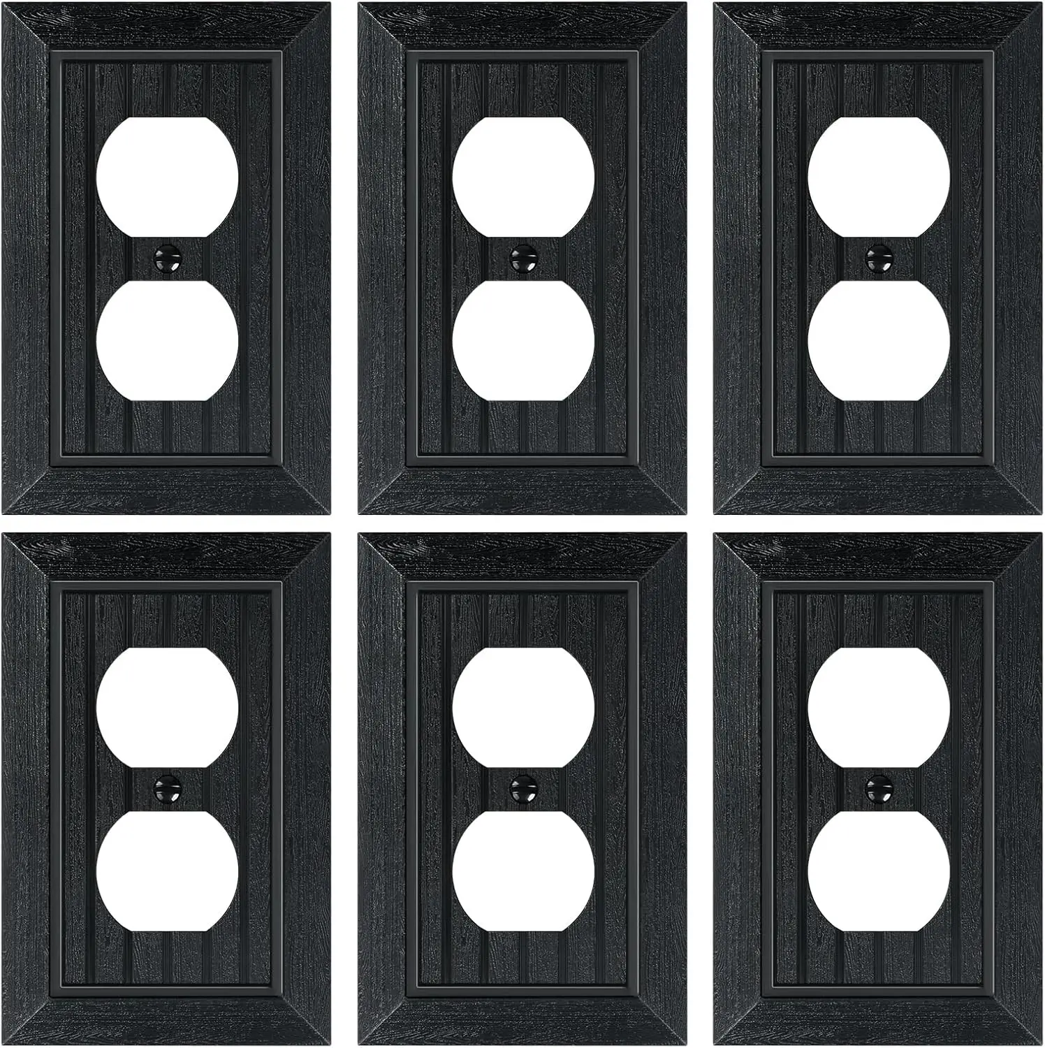 6-Pack Classic Beadboard Polycarbonate Duplex Outlet Cover Plate | Decorative Switch Plates and Outlet Covers, Matte Black Wall Plates for Electrical Outlet, 1 Gang Receptacle Cover