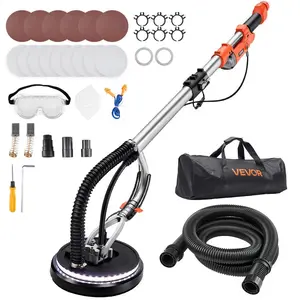 VEVOR Drywall Sander, 1010W Electric Drywall Sander, Popcorn Ceiling Removal Tool with 7 Variable Speed 1000-2200 RPM, Double-Deck LED Light, Foldable Extendable Handle, 15 Sanding Discs, Dust Hose