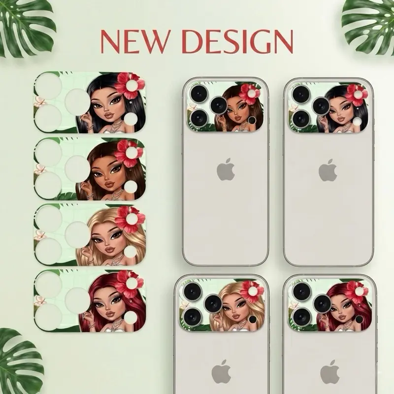iPhone 17 Pro Max Protective Camera Lens Sticker - Tropical Hibiscus Girl Design, Premium Waterproof Vinyl Laminated DIY Cover, Protection, Scratch-Resistant, Easy Apply & Remove for Smartphones
