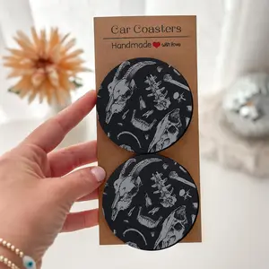 Gothic Skull Drink Coasters, Dark Western Skull Design, Kitchen Bar Cart Coffee Table, Unique Decorative Accessories, Set of Coasters