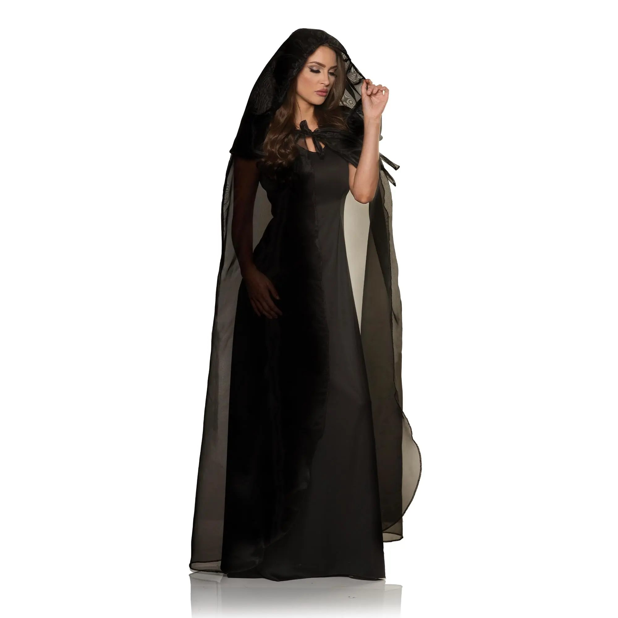 Black Tulle Cape with Extended Hood Adult Costume Black Tulle Cape with Extended Hood Adult Costume