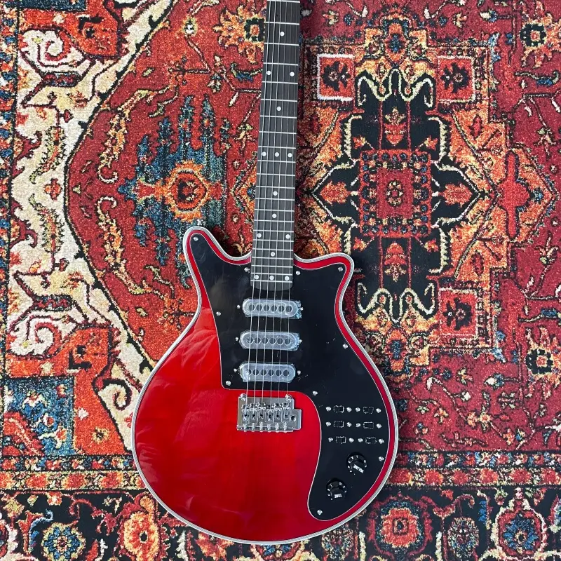 6-String Red Brian May Electric Guitar for Guitar Practice, 3H Pickups, Silver Accessories, Rosewood Fingerboard, Music Gear with Protection