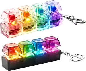 Ideal Gift For Her & Him：4 Key-In-Board Fidget Keychain With LED Light Crisp Click Sound For Stress Relief Anxiety Relief