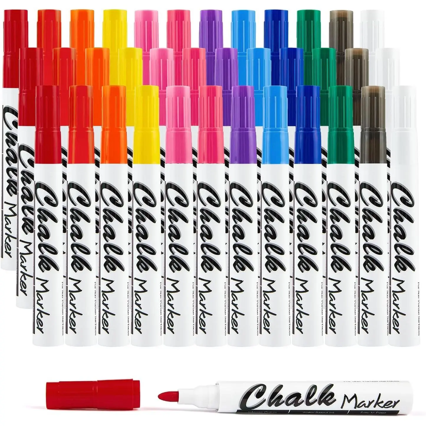 Liquid Chalk Markers 36 Pack - 12 Bright Colors - Wet Erase, Dust-Free,  Chalk Pens with Round Tip for Teachers, Classrooms, Chalkboards, Glass, Windows, LED Boards, Bistro Signs
