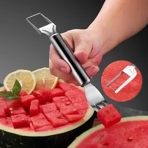 2PCS Watermelon Fruit Fork and Slicer Combo 2-in-1 Stainless Steel Cutter with Round Handle Ideal Kitchen Tool for Easy Fruit Cutting