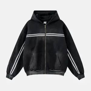 Inflation Unisex Casual Loose Fit Acid Washed Hoodie Sweatshirt Pullover With Fleece Lining Athletic Warm Long Sleeve Comfortable Fit Sweater Soft Material Minimalist Street Style For Men And Women Stripe Striped Street wear