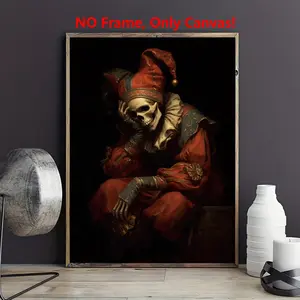 1pc Gothic Skeleton Jester Portrait Poster, Renaissance Dark Academia Art Print, Modern Wall Art Canvas Painting, For Bedroom, Office, Living Room, Home Decor Ideas, Unframed