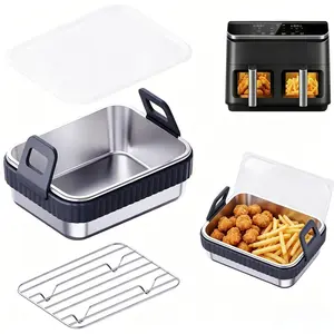 Stainless Steel Air Fryer Baking Pan | Reusable Non-Stick Cooking Tray for Steak, Chicken & Veggies