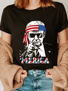100% Cotton 'MERICA TRUMP Happy 4th Of July Trump American Flag T-Shirt