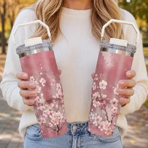 30oz Cherry Blossom Stainless Steel Travel Mug, Dual Layer Insulated, Leak-Proof, Reusable, Ideal for Coffee & More, Insulated Drinkware